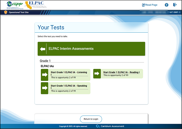 Your Tests screen sample.