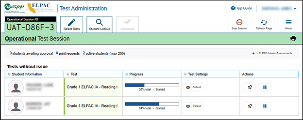 Tests without issue table on the TA Interface.