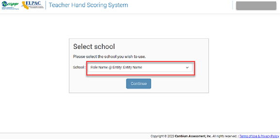 Select school screen—Scorer