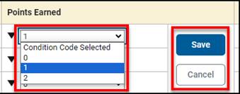 Points Earned drop-down list.