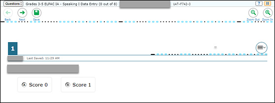 Data Entry Interface screen showing the first item to be scored, with the Next button indicated.