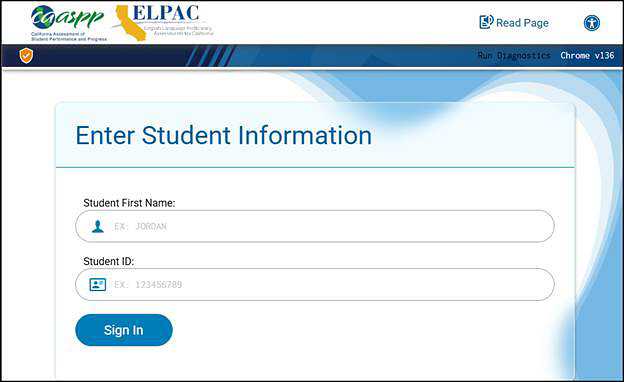 Enter Student Information screen with Student First Name and SSID fields, and a Sign In button.