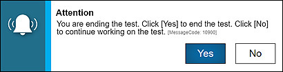 Attention message box stating the test has ended.
