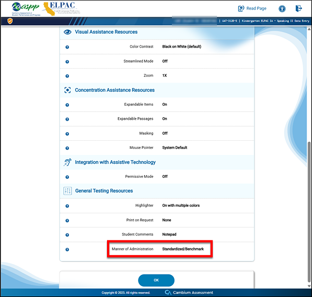 The Review Test Settings screen with the Manner of Administration selection called out.