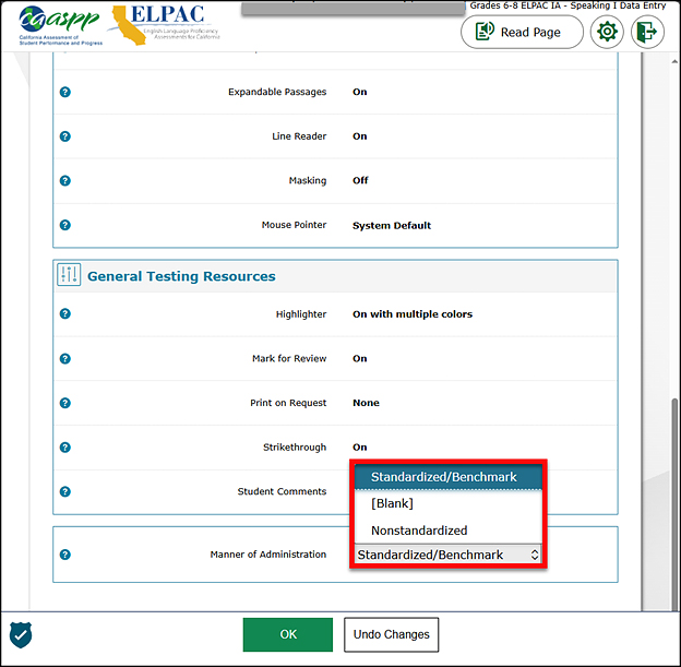 The Review Test Settings screen with the Manner of Administration selection called out.