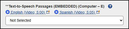 Text-to-Speech Passages accommodation with video links displayed on an ISAAP Tool screen.