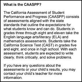 A description of the CAASPP and the SSR's content-area assessments on the first page of an SSR.