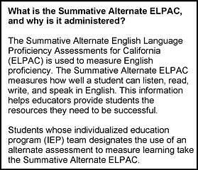 A description of the Summative Alternate ELPAC its purpose on the first page of an SSR.