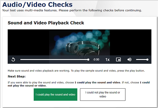 Sound and Video Playback Check screen.