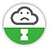 Cloud with sad face on a white background set above an hour glass