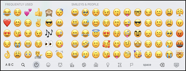 Emoji keyboard for iPadOS showing available emoji