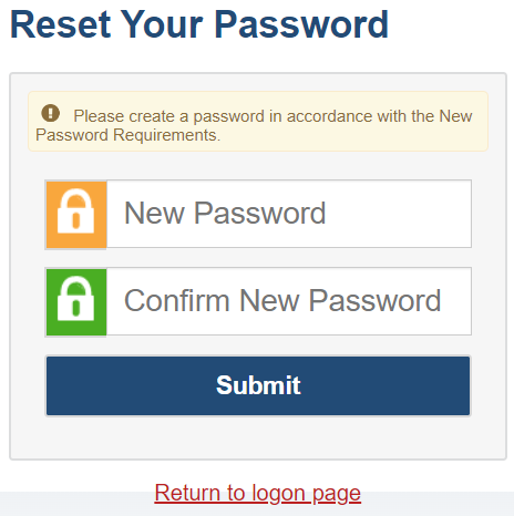 Reset Your Password screen