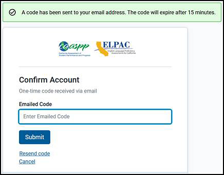 Email verification screen, requesting that you enter an emailed code.