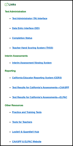 CAASPP and ELPAC external links that are listed and described in table 1.