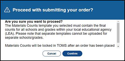 Proceed with submitting your order? confirmation message.