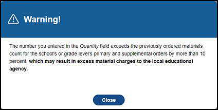Warning! pop-up message.