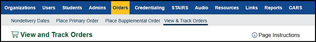 View & Track Orders action tab.