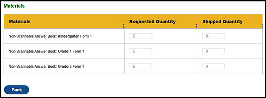 “Materials” section for a processing order on the View and Track Orders screen..