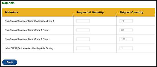 View & Track Orders Screen—“Materials” section for a shipped order.