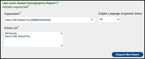 LEA-Level Student Demographics Report options.