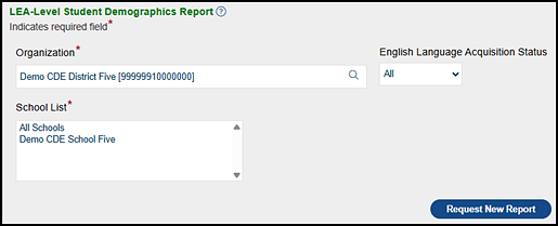LEA-Level Student Demographics Report options.