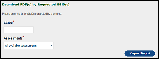 CAASPP Download PDF(s) by Requested SSID(s) options.