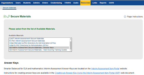 Interim Assessment Secure Materials—Answer Keys.