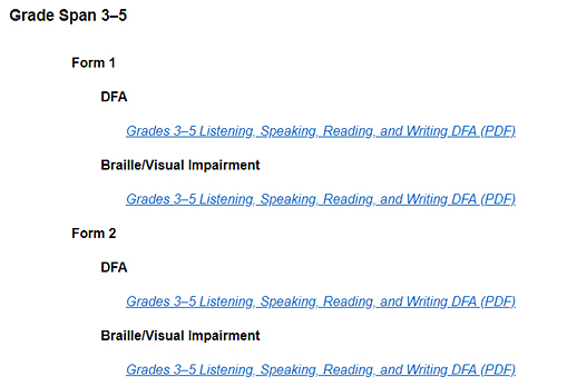 Initial ELPAC DFAs PDFs.