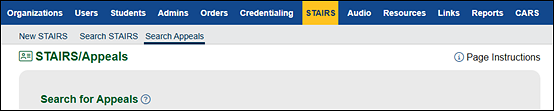 Search for Appeals action tab on the STAIRS navigation tab.