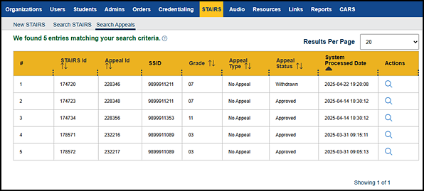 Search Appeals results.