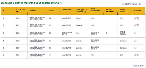 Search STAIRS cases results.