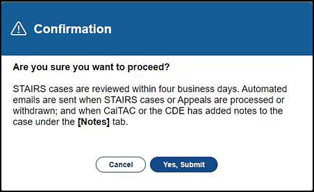 Confirmation pop-up message.