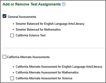 Add or Remove Test Assignments section.