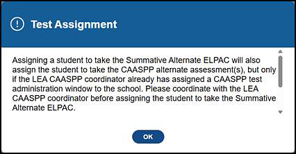 ELPAC Test Assignment notification box.