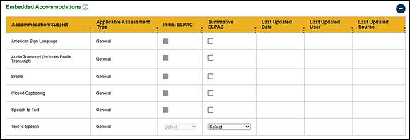 ELPAC Embedded Accommodations section.