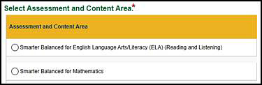 The Select Assessment and Content Area section for CAASPP.