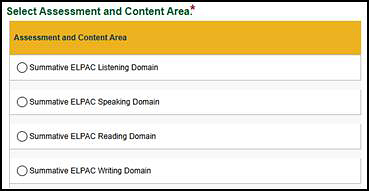 The Select Assessment and Content Area section for Summative ELPAC.