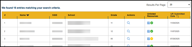 Search for Students results.