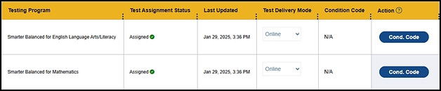 Last Updated column, Test Assignments table.