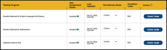 Last Updated column, Test Assignments table.