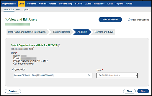 Add a User Role progress step.